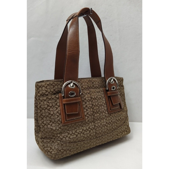 Coach Signature Brown Canvas Leather Trim Double Handle Zipper Tote Bag - Picture 3 of 16